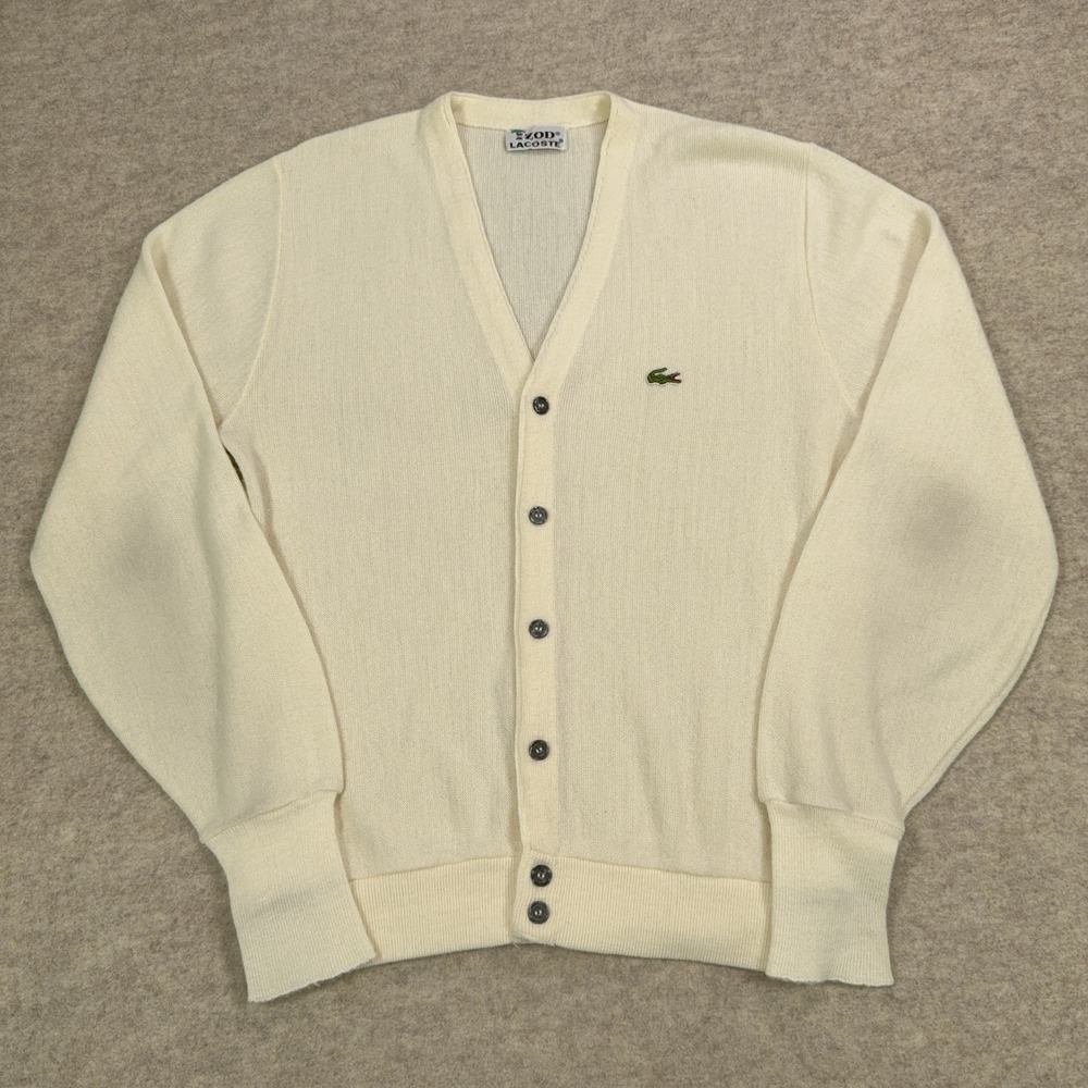 Vintage Izod Lacoste Sweater Size M / L  Yellow Button Cardigan V Neck 70s